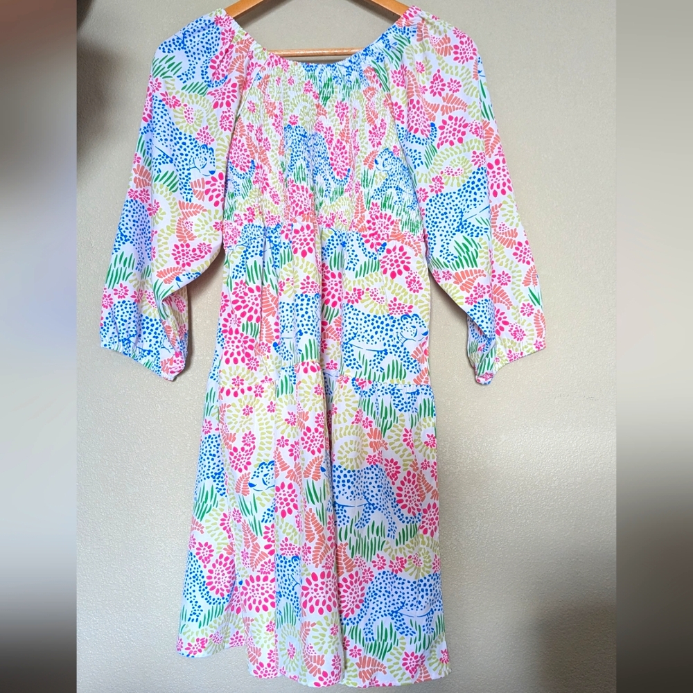Michelle McDowell Sophia Tiered Dress Large Smocked Stretchy 3/4 Sleeves - Picture 10 of 11